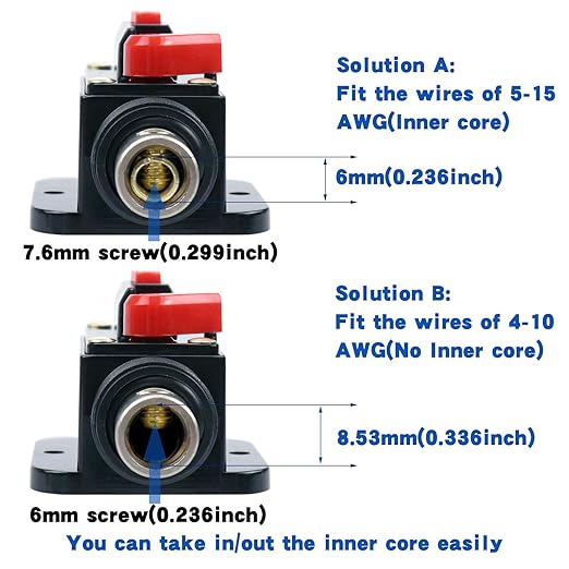 30 Amps Audio Inline Circuit Breaker Reset Fuse, 12V-24V DC Manual Reset Inline Fuse Holder for Car Marine Trolling Motors Audio, Stereo Switch and Solar Inverter System Protection 30A 2 Pcs