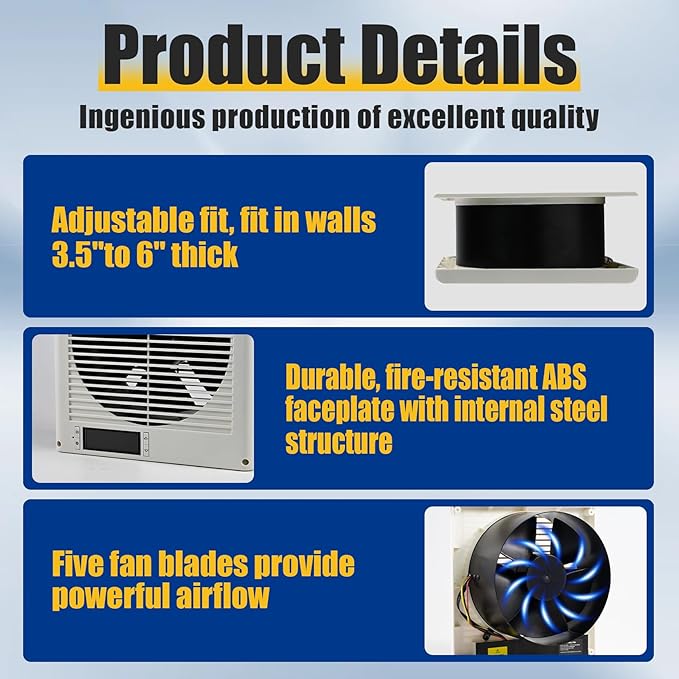 Room to Room Fan 8" Air Vent Fan, 10-Speed Quiet Airflow Through-the-Wall Fans, 380CFM, EC Motor In-Wall with Temperature and Timer Setting for for Laundry, Kitchen and Workshop