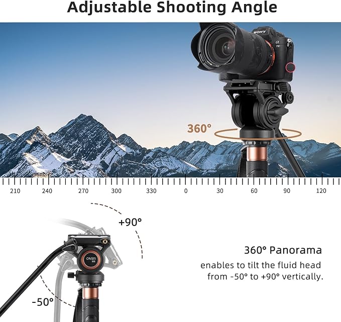 Cayer Monopod Camera Stand, Carbon Fiber Telescopic Monopods Kit with Video Fluid Head and Folding Support Base, 1 Extra Sliding Plate, for DSLR Video Cameras & Camcorders, CF34, 72 Inch