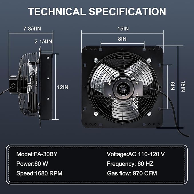 Criditpid 12 Inch Shutter Exhaust Fan with Speed Controller Switch, 970 CFM High Speed Vent Fans, 1700 RPM Wall Mounted Kitchen Exhaust Fans, Vent Fan for Attic, Gable, Shed, Garage Ventilation, Black