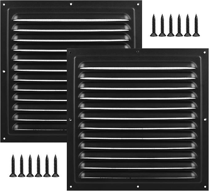 2pcs Attic Vents Gable Vents for Shed Shed Vent Kit with Screen Mesh Square Vent Louvered Vent Grille for Storage Shed Garage Ceiling Exterior Door House Attic (Black,10 x 10 Inch)