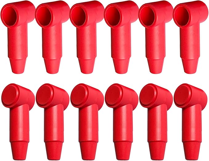 Ampper 12 Pcs Long Silicone 1/4", 5/16" Stud Terminal Covers, Flexible Post Terminal Cover Protector Boot for Battery Power Junction Block Post, Fits 6-1 Gauge Wire (Red)