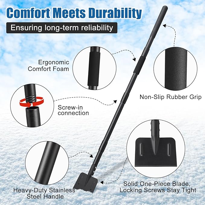 Heavy Duty Flat Shovels Ice Scraper - 67" Long Handle Winter Ice Remover Chopper for Outdoor Floor Freezer,Concrete Tile Cleaning, Metal Snow Removal Scrapers for Driveway & Sidewalk