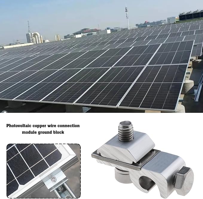 eMagTech 10Pcs Solar Panel Grounding Clamp Solar Rail End Clamp Adapter Earthing Clamps Accessories for Solar Mounting System Roofs Floors Carports