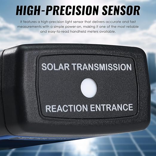 Solar Power Meter, Digital Solar Irradiance Meter Solar Energy Meter, Handheld Solar Power Meter with 2000 W/m2, 634 BTU / (ft2 · h) Measuring Range and MAX/MIN/Data Hold Function