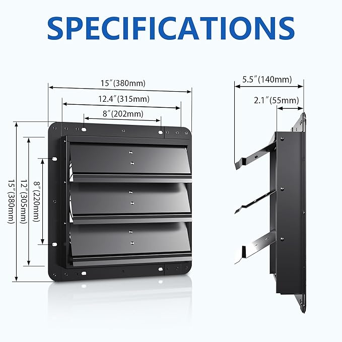 12 Inch Aluminum Automatic Shutter Louver Vent (No Fan Blades and Motor) for Home Attics, Workshops, Barn, Greenhouse