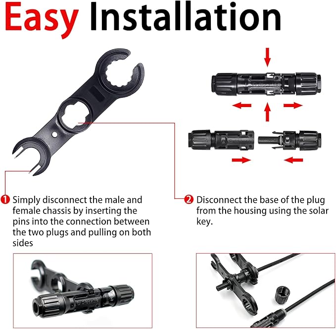 8AWG Solar Connectors IP68 Waterproof 1500V 70A Solid Tinned Copper Terminal Black 5 Pairs for Solar PV Panel Cable(10mm²)