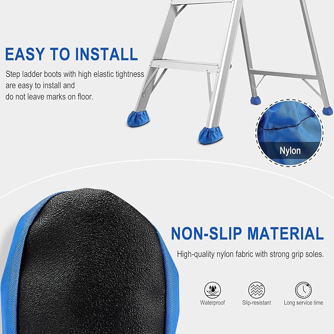 Step Ladder Safety Shoe Floor Protectors, Step Ladder Boots Fit Most Commercial Step Ladders, Reusable Ladder Feet Covers with Strong Grip, Ladder Mitts for Anti-Slip & Floor Protection, Set of 4