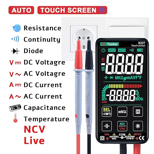 Xin Tester Digital Multimeter Smart Touch Screen Auto-Ranging 9999 Counts TRMS Rechargeable Multi Tester NCV Voltmeter Ohmmeter Tests Current Voltage Resistance Capacitance Frequency Diode Temperature