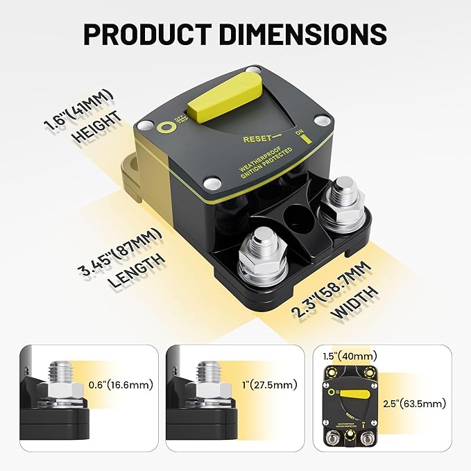 RED WOLF BS6050 50A Amp Circuit Breaker W/Manual Reset Switch DC 12-48V for Car Audio RV Marine Boat Truck Trolling Motors Stereo Audio Electronic Battery Solar System