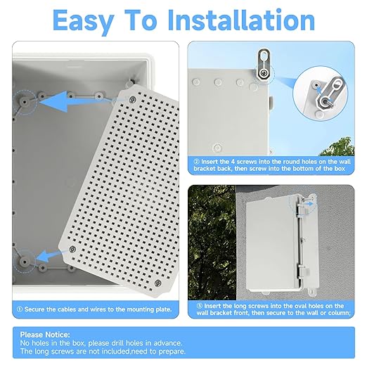 Waterproof Electrical Junction Box Outdoor, IP65 Thicken ABS Plastic Project Enclosure Weatherproof with 1 Grid Mounting Plate, 2 Cable Glands, 4 Wall Brackets and 8 Screws (Medium:11.4"x7.5"x5.7")