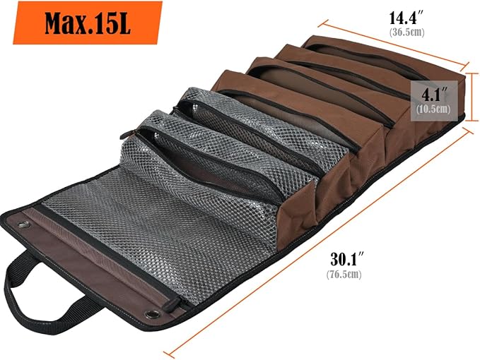 WELKINLAND Heavy-Duty Waxed Canvas Tool Roll, 7-Pockets Tool Wrap Roll, 15L Tool Roll Bag, Large Roll Up Tool Bag For Mechanics.