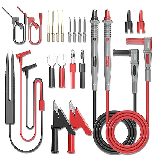 Goupchn Multimeter Test Leads Kit 21PCS Digital Electrical Testing Probes Set with Alligator Clips SMD IC Test Hook Clips Test Tweezer Replaceable Precision Sharp Probes