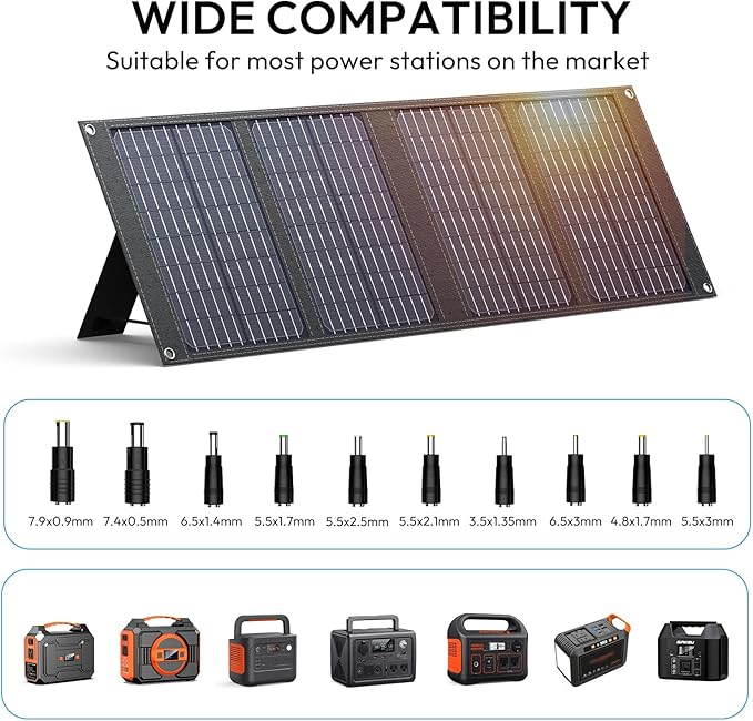 40W Portable Solar Panels, Foldable Solar Panel Charger for 100-300W Portable Power Bank, with Adjustable Kickstands, DC 12-15V Output, USB 3.0 Port for Camping Van RV Trip