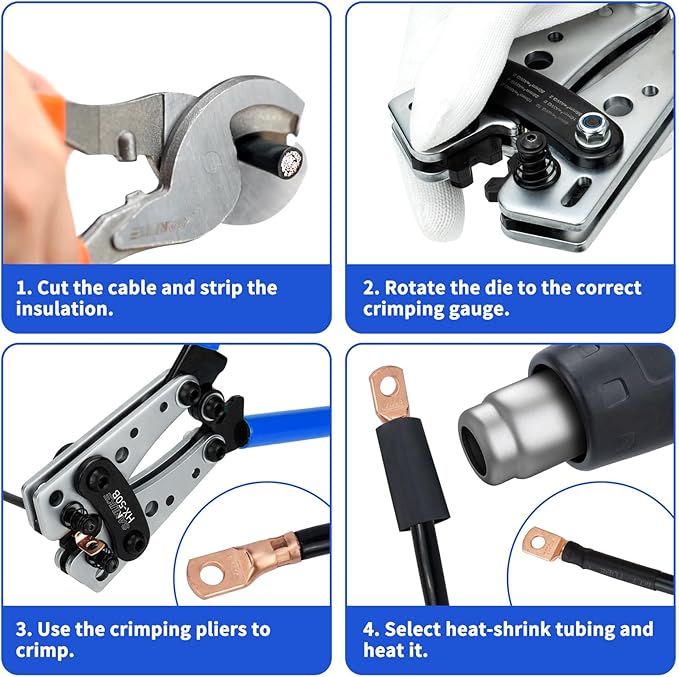 Sanuke Battery Cable Lug Crimping Tool, Cable Cutters High Leverage, Wire Crimper for AWG 8 6 4 2 1/0 Copper Wire Lugs, Aluminum Copper Communication Cables Cutting