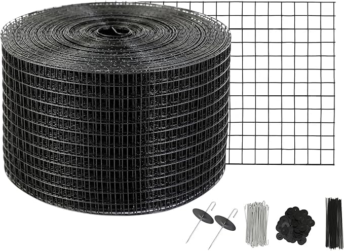 VEVOR Solar Panel Bird Guard 8inch x 98ft PVC Coated Wire Mesh Roll Kit with 100pcs Fasteners, Critter Fence, Pigeon Proofing, Black