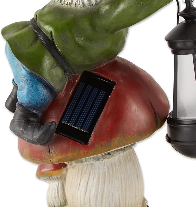 Zingz & Thingz Day & Night Garden Décor Solar Statue Figurine, 5.5x8.5x13, Gnome Mushroom
