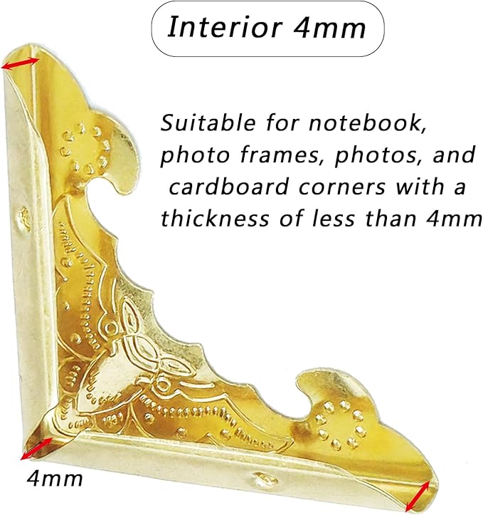 30Pcs Metal Corner Protector, 40mm Corner Protectors, Cabinet Corner Protectors, Decorative Vintage Album Corner Protector, Corner Edge Cover for Book Menu Furniture Table Edge (Gold)
