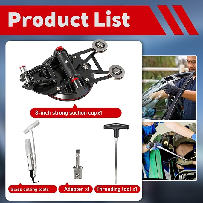 Auto Windshield Removal Tool Kit, Heavy Duty 8Inch Suction Cup (770-lb) with Self-Locking Dual Cutting System for Quick & Safe Car Windshield Removal