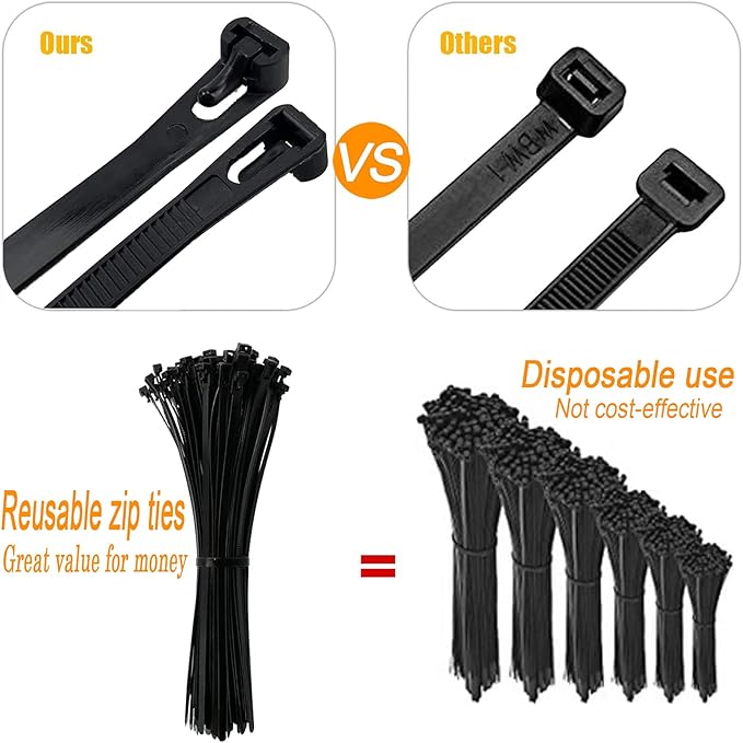Releasable Reusable Zip Ties 12 Inch Heavy Duty Zip Tie Thick Black Cable Ties Reusable 100 Pack 50lb Tensile Strength Nylon Cable Wire Ties for Multi-Purpose Use Indoor And Outdoor Plastic Tie Wire