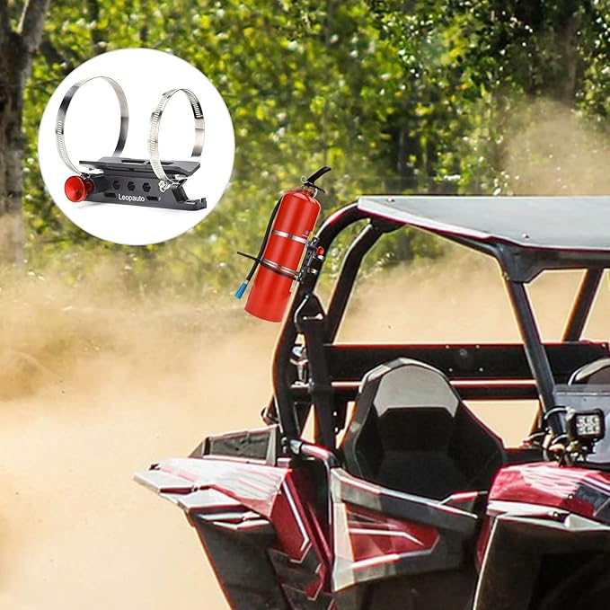 Universal Fire Extinguisher Mount, Aluminum Quick Release Roll Bar Fire Extinguisher Bracket Holder with 8 Clamps Compatible with Jeep Wrangler JK TJ JL JKU Polaris RZR Ranger UTV, Gray
