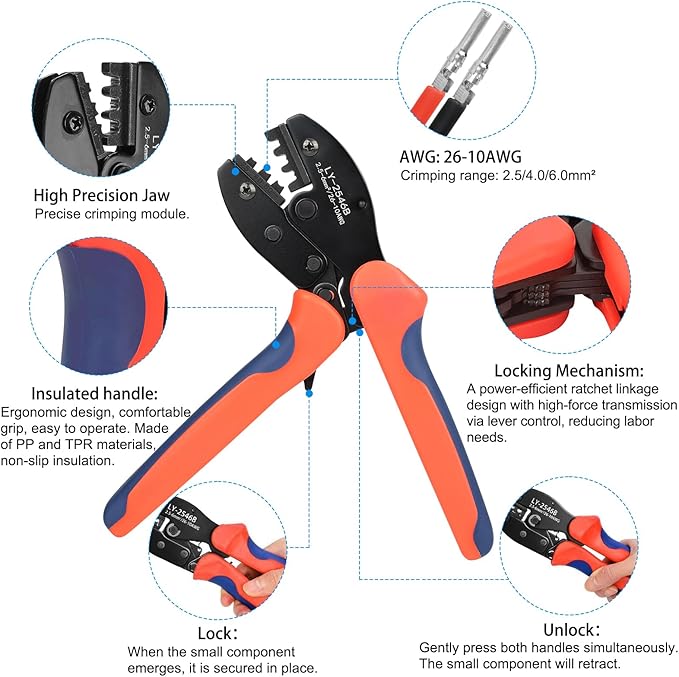 55PCS Solar Crimping Tool Kit - 1 Crimper Stripper Tool 2 PCS Spanner Wrenches 13 Pairs Solar Connectors 13 Pairs Connector Pins for for 2.5/4/6mm² Solar Panel Cable Assembly & Installation