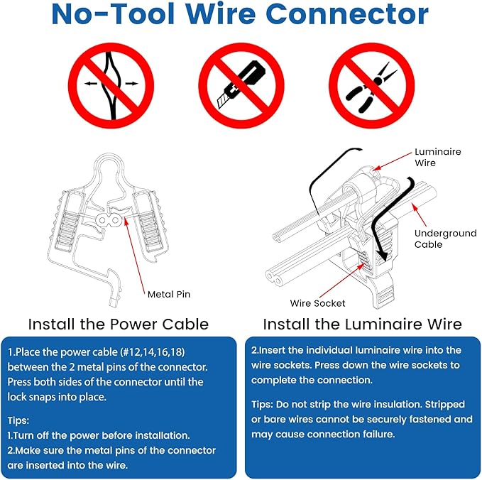 24 Pack Low Voltage Wire Connectors for Landscape Lighting, Compatible with #12/14/16/18 Gauge Underground Cable for Pathway Lights, Spotlight, In-ground Lights, Waterproof, UL Listed