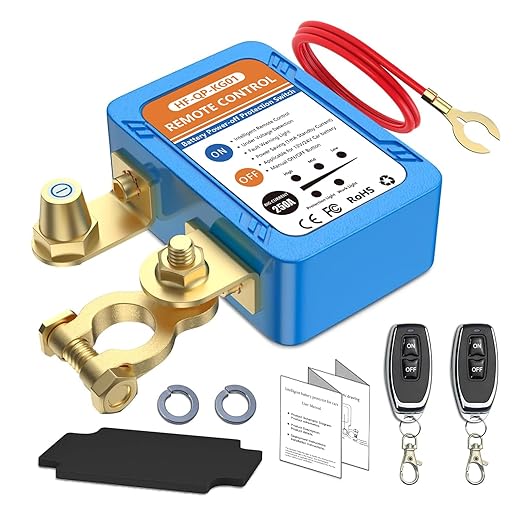 Kill Switch for Car, 12V/24V 250A Remote Battery Disconnect Switch Automatic Battery Shut Off Switch Voltage Protection Remote Control Anti Theft for RV ATV Truck Boat