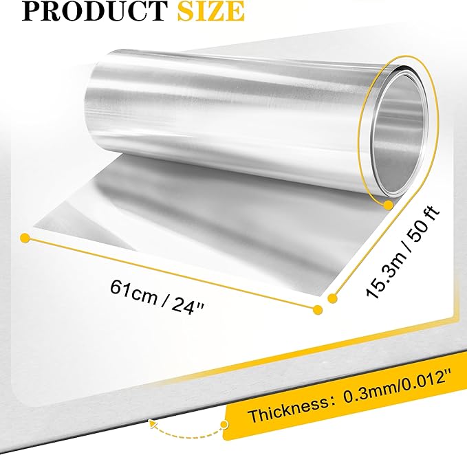 24'' x 50' Aluminum Flashing Roll, 0.3mm Thickness Metal Roof Flashing Roofing Panels for Sealing Windows Doors Siding Roofing Stains Moss and Mildew Prevention