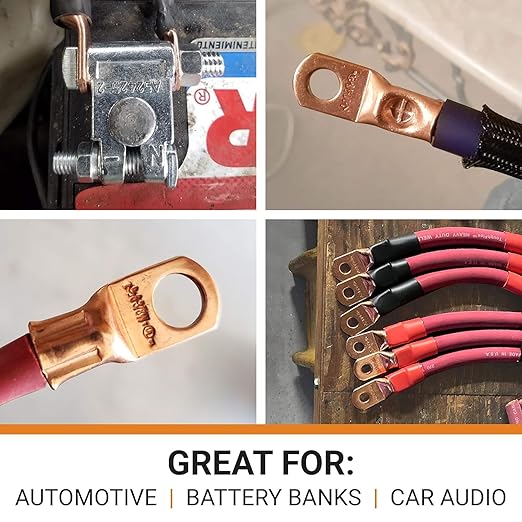 SELTERM 10pcs 6 AWG-#10 Stud Tinned Copper Wire Lugs, Heavy Duty Battery Cable Ends,6 Gauge Ring Terminals, UL Battery Lugs Marine Grade Copper Eyelets Electrical Battery Terminal Connectors