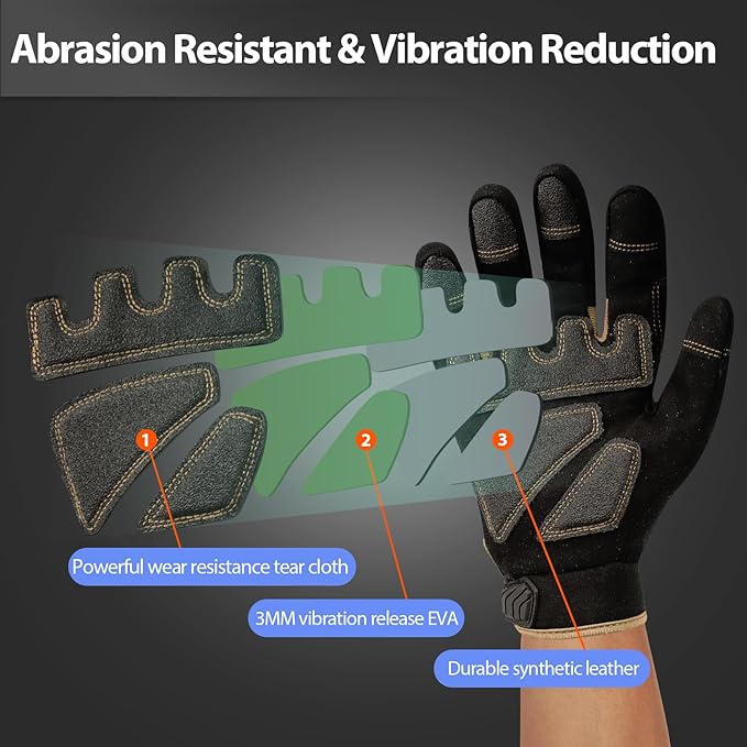 DLY Heavy Duty Work Gloves, Impact Protection Mechanic Gloves, Synthetic Leather Work Gloves, Touchscreen Capable