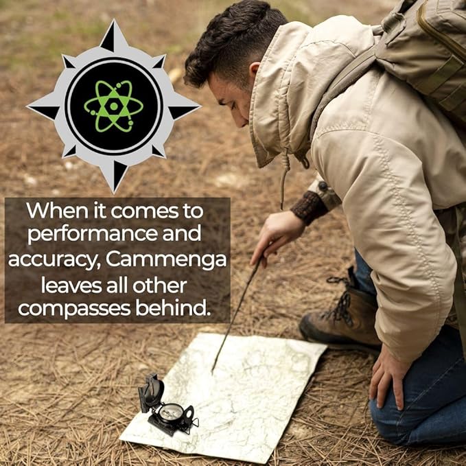 Cammenga Official US Military Tritium Lensatic Compass, Accurate Waterproof Hand Held Compasses with Pouch for Hiking Camping Navigation Survival Backpacking Orienteering
