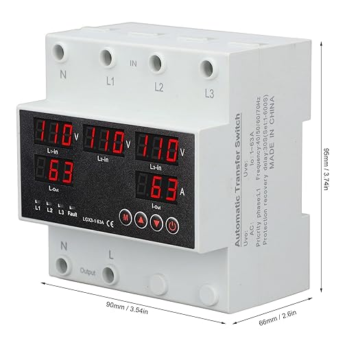 Automatic Transfer Switch 63A 3P4W with LED Display and Adjustable Voltage Protector for Home Generators and Inverters (AC110V)