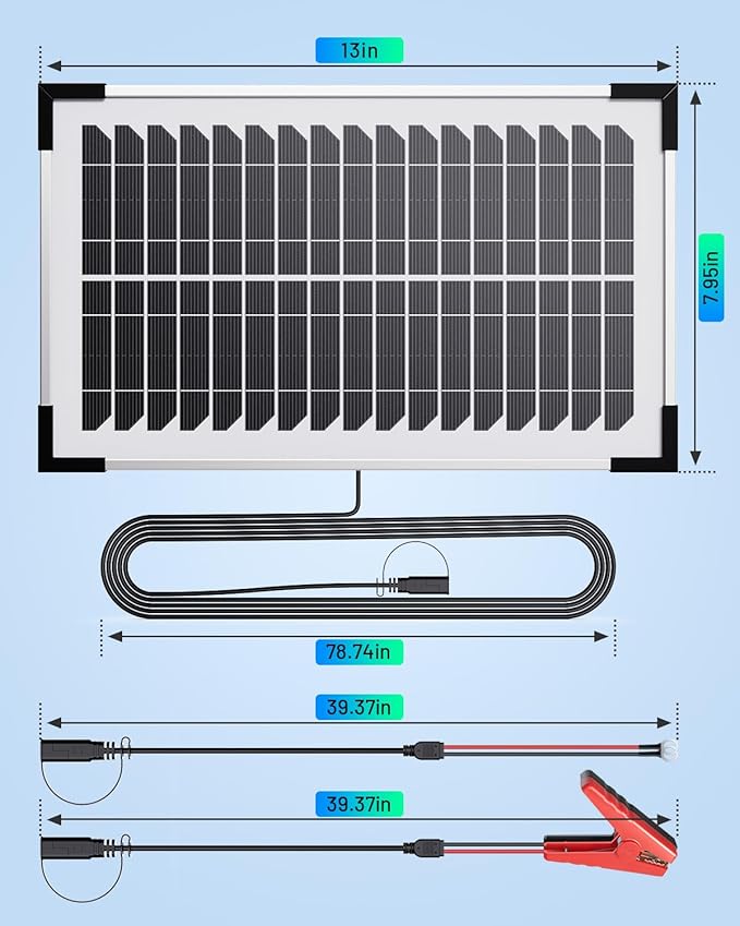 7.5W Solar Battery Maintainer & Trickle Charger, 12V Waterproof Panel with IP68 Smart Controller, Overcharge & Reverse Protection for Car, Automobile, Boat, RV, Motorcycle, Marine, Trailer