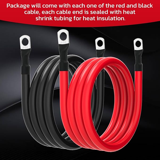4 AWG Battery Cable 4AWG Gauge Battery Inverter Cables for Automotive Solar Marine Boat RV Car Motorcycle (4 AWG, 6FT, 3/8")