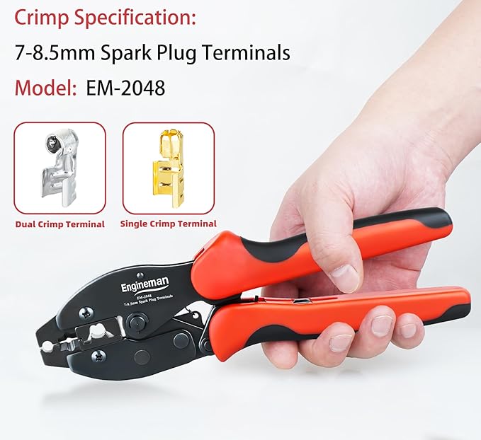 Spark Plug Wire Crimping Tool Kit, Ratchet Spark Plug Crimper for Crimping and Stripping Plug, 26PCS 180 °/90 °/Straight Spark Plug Coil Terminals and 24PCS Terminals Boots