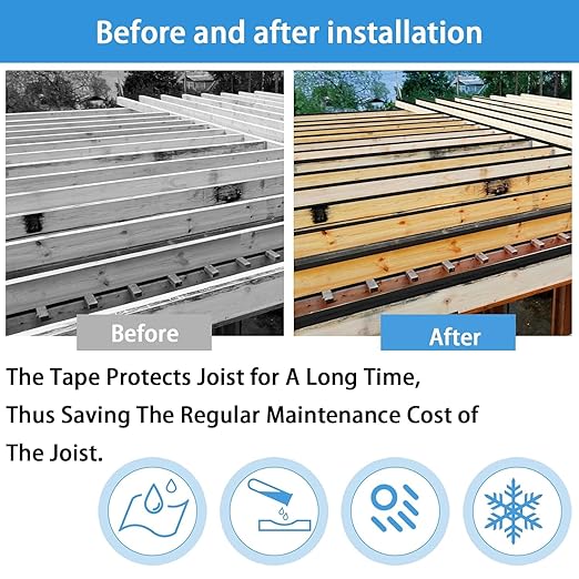 2" x 50' Deck Joist Tape,Butyl Joist Deck Tape,Waterproof and Weather Resistance Self-Adhesive Flashing Tape for Deck Joist Beams Protection