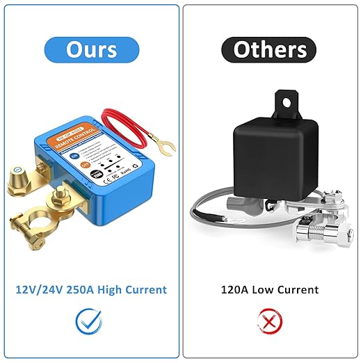 Kill Switch for Car, 12V/24V 250A Remote Battery Disconnect Switch Automatic Battery Shut Off Switch Voltage Protection Remote Control Anti Theft for RV ATV Truck Boat