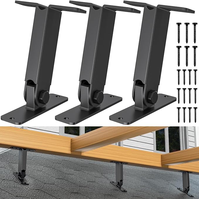 Heavy Duty Roof Riser Brackets Kit, TROPTOLKY Adjustable Angle Pergola Brackets, Black Metal Roof Riser Beam Bracket for Roof Pergola Gazebo Patio Cover (3 Pack)