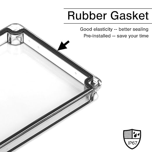 QILIPSU Junction Box with Mounting Plate 200x150x100mm, Clear Cover Plastic DIY Electrical Project Case IP67 Waterproof Dustproof Enclosure Grey (7.9"x5.9"x3.9")