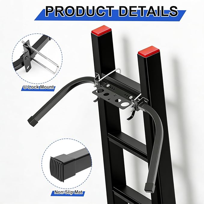 Ladder Stabilizer with Tool Tray & Hook Heavy Duty Adjustable Roof Gutter Guard Universal Ladder Stabilizer Safe Accessories for Gutters Roof Windows