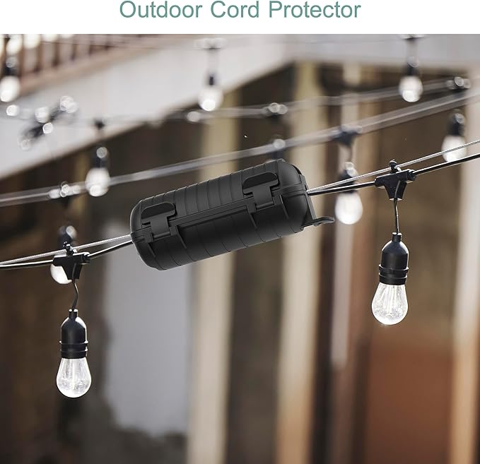 Extension Cord Cover Outdoor, 4 Pack IP54 Water-Resistant Power Cord Protector Electrical Connection Box Outside Cable Safety Cover for Electronics Plug Outlet Tool Holiday Light, Black