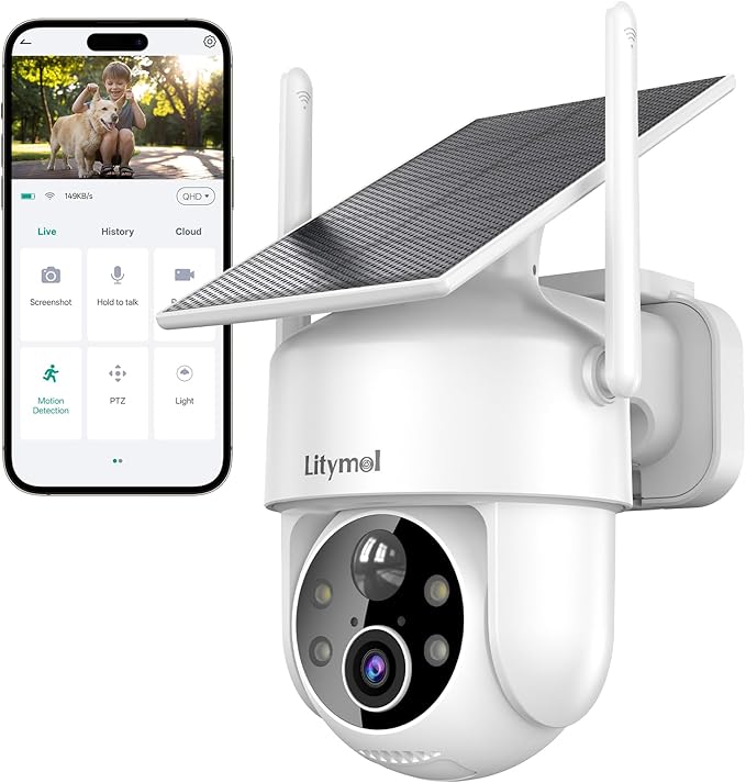 2K 360° View Security Cameras Wireless Outdoor, Solar Cameras for Home Security, Color/IR Illumination Night Vision, AI Detection, 2-Way Audio, Siren Alarm, SD/Cloud Storage, 2.4g WiFi