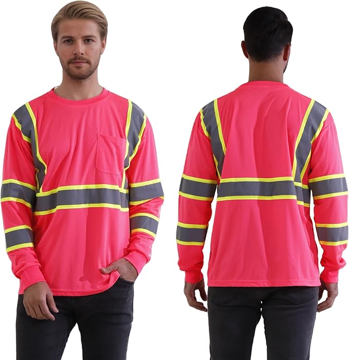 W&H Hi Vis Safety Long Sleeve Shirts Reflective High Visibility Birdeyes Class 3 Shirts,Construction Work