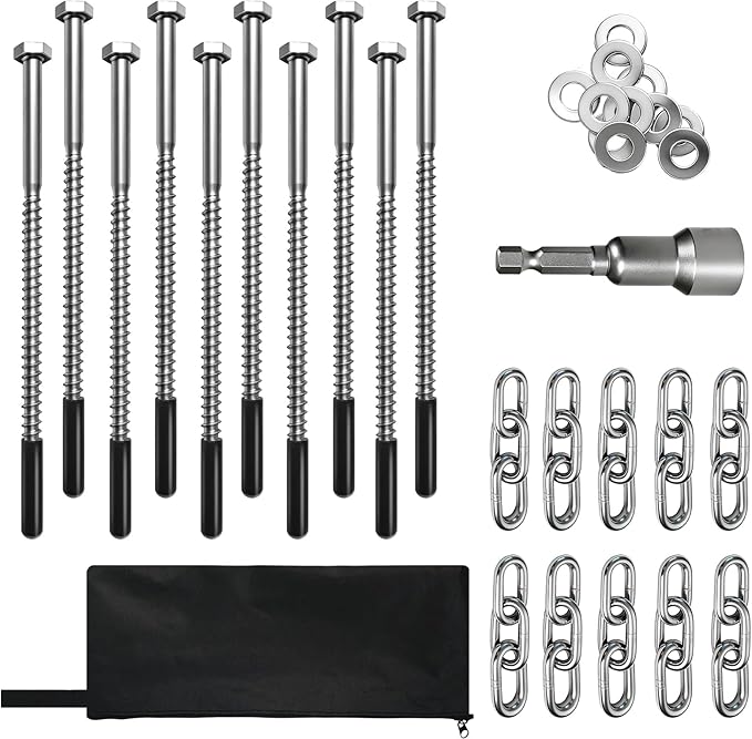 20 Pack Screw in Tent Stakes Heavy Duty,8 ’’ Ground Anchors Screw in,Metal Stakes with Hex Head Driver and Sturdy Storage Bag.(20)
