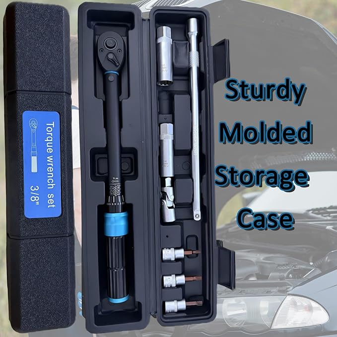 3/8" Drive Click Torque Wrench Set, 7.37~44.27 Ft-Lb/10-60 Nm, Magnetic Spark Plug Socket Set, ±3% Accuracy, 72-Tooth Dual Range Scales Torque Wrench for Bike, Motorcycle, Car