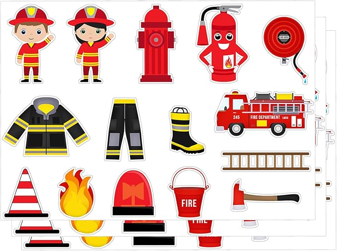 120PCS Fire Truck Stickers For Boys And Girls, Fire Engine Rescue Themed Stickers For Firetruck Birthday Party Supplies, Waterproof Firemen Sticker Packs For Notebook, Water Bottle, Teaching Board
