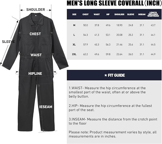Coveralls for Men Long Sleeve Cotton Blend Work Jumpsuit with Multi Pockets Utility Work Wear