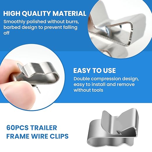 Aifeier ET 60Pcs Trailer Frame Wire Clips, 304 Stainless Steel Cable Clamps 23 mm Solar Panel Wire Clips Double Wire Clips Trailer Floor Clips for PV Wiring Boat Cable