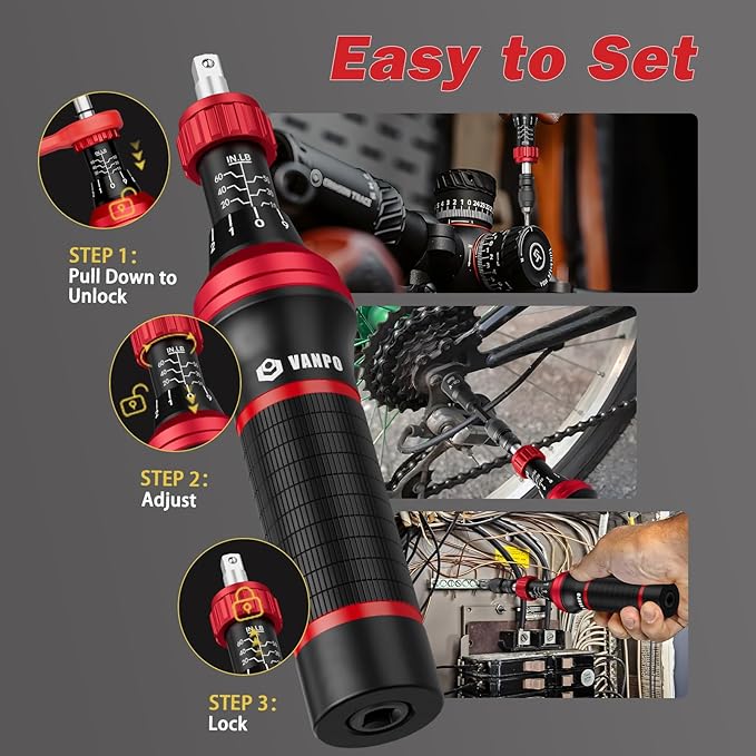 VANPO Torque Screwdriver Set 10–60 in-lb, 99-Piece Precision Torque Driver Kit with T-Bar & 1/4" Quick-Change Adapter, Adjustable for Scope Mounting, Bicycle & Electronics Maintenance